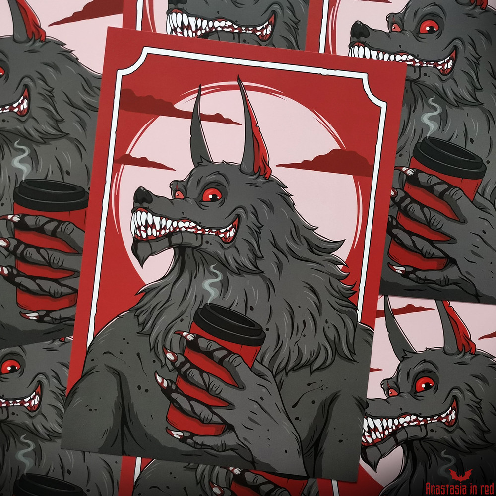 Gothic horror art print with Werewolf