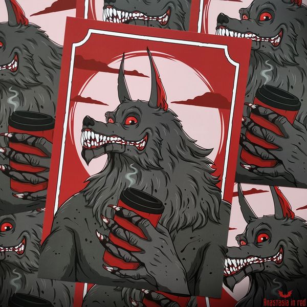 Gothic horror art print with Werewolf