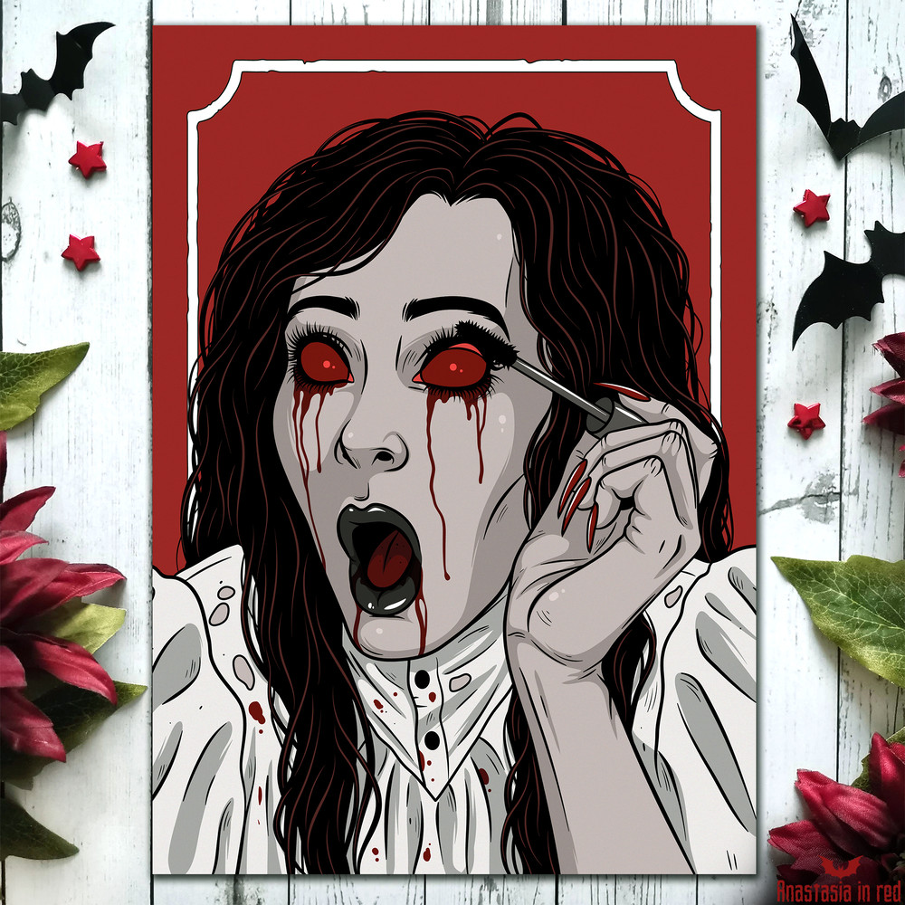 Gothic horror art print with Bloody Mary by Anastasia in red
