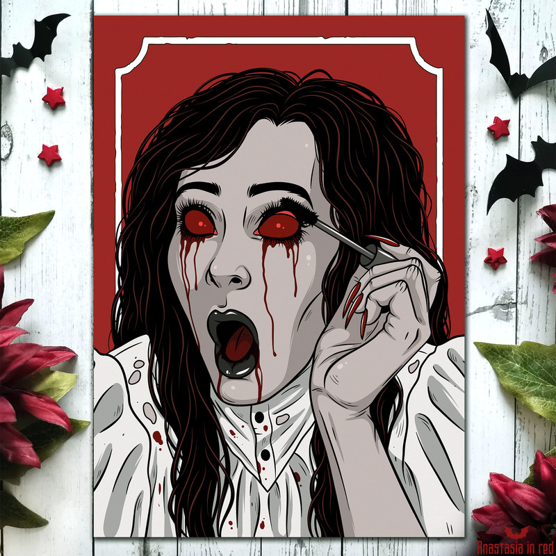 Gothic horror art print with Bloody Mary by Anastasia in red