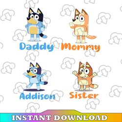 personalized named bluey svg, the heeler family bluey dad mom svg, doggy svg, funny bluey, blue heeler cartoon dog