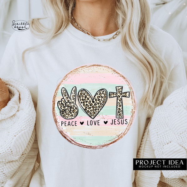 Round Peace Love Jesus Sublimation shirt mockup.png