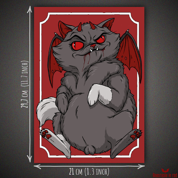 Scary and funny demon cat poster