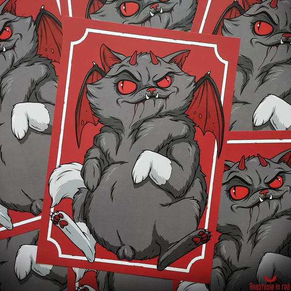 Gothic horror art print with Demon Cat