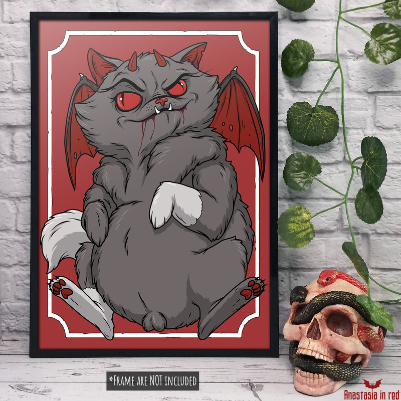 Gothic horror art print with Demon Cat