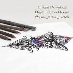 Butterfly Tattoo Design Luna Moth Tattoo Design Butterfly And Moon Tattoo Sketch, Instant download JPG, PNG