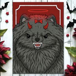 Gothic horror art print with Demon Pomeran. Spooky fantasy poster. Goth home decor. Dark art wall decor. Creepy cute art