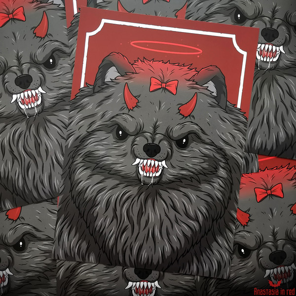 Spooky and funny demon pomeranian poster