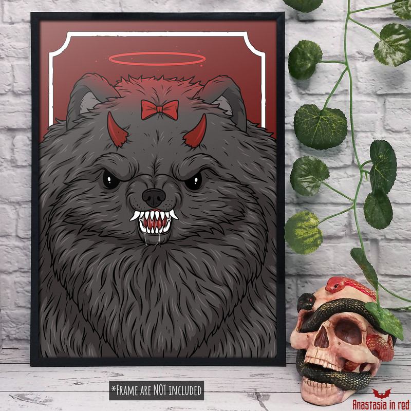 Spooky and funny demon pomeranian poster