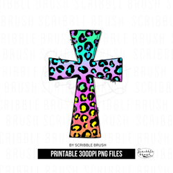 Rainbow Ombre Leopard print Cross Sublimation PNG Design