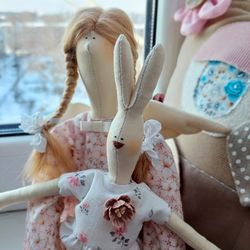 interior doll tilda angel and bunny easter bunnydecor doll textile doll home decor doll textile bunny easter decor