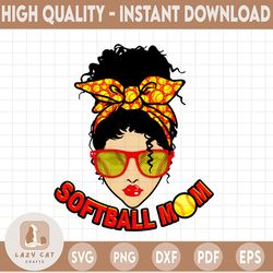 Mom Messy Bun Softball digital download png jpeg Red Version Softball Words Sports Sunglasses Mother Sublimation Png