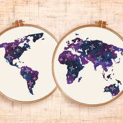 world map cross stitch pattern galaxy cross stitch modern embroidery constellation cross stitch star map