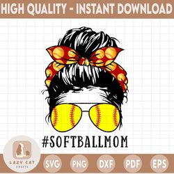 softball mom, messy bun, red color, sublimation design download, transparent png, png image