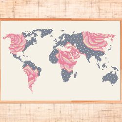 world map cross stitch pattern modern cross stitch floral embroidery atlas cross stitch map pdf