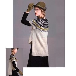 Circular Yoke Pullover Wool Vest Sleeveless jacquard sweater with round yoke