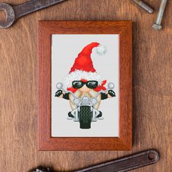 Santa biker, Gnome cross stitch, Men cross stitch, Cross stitch pattern, Modern cross stitch, Funny cross stitch