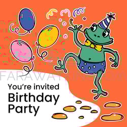 birthday cute cartoon frog invites abstract vector sketch