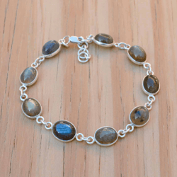 Labradorit Gemstone Adjustable Bracelet, 925 Sterling Silver & Multi Oval Crystal Handmade Boho And Hippie Jewelry, Gift