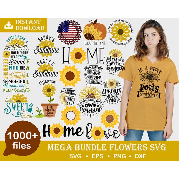 1000 SUNFLOWER SVG, PNG Bundle, Sunflower svg, half sunflower svg, sunflower monogram, sunflower quote svg, Cricut, Commercial use Cut files.jpg
