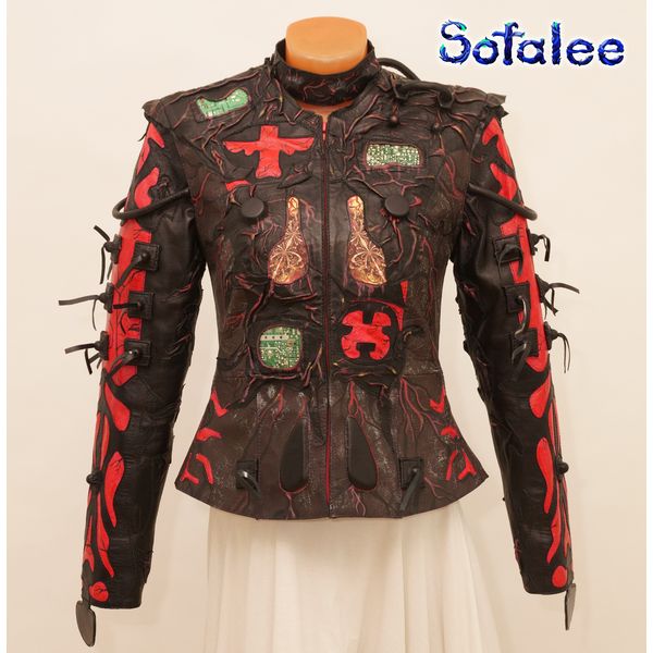 female jacket black red leather exclusive handmade.jpg