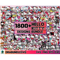 1800 Hello Kitty SVG Files, Hello Kitty SVG Bundle, Srio Cute White Chibi Kitty Cat, Kawaii Japanese Cartoon Neko,Hello