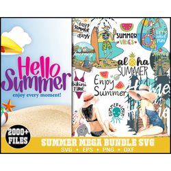 2000  Summer SVG Bundle, Summer Svg, Beach Svg, Summer Design for Shirts, Summertime Svg, Summer Cut Files, Cricut, Silh