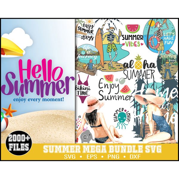 2000  Summer SVG Bundle, Summer Svg, Beach Svg, Summer Design for Shirts, Summertime Svg, Summer Cut Files, Cricut, Silhouette, Png.jpg
