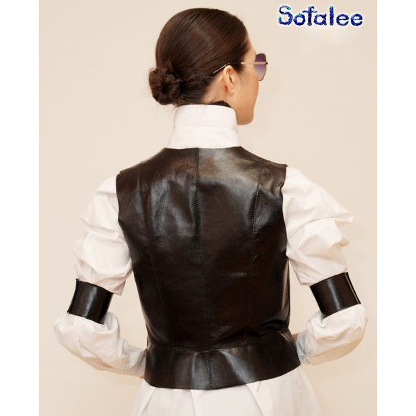 Exclusive women's vest genuine leather black colour handmade by Sofalee 001.jpg