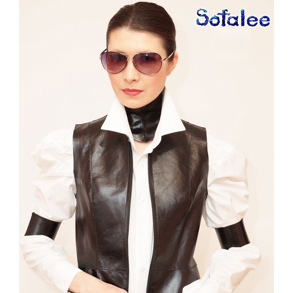 vest for women genuine leather black colour exclusive handmade by Sofalee.jpg