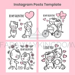 valentine social media cat template cartoon vector set