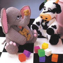5 Designs Animal Door Stops Vintage Crochet Pattern Bear Bunny Cat Cow Elephant Soft Toy Gift Idea Instant Download PDF