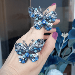 butterfly brooch, clothing decoration, insects, handmade, swarovski crystals, beads,accessory for her,pearl,jewelry moth