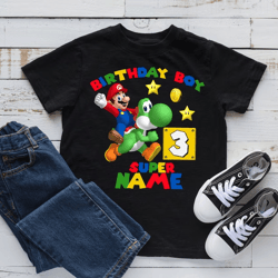 super mario birthday family custom shirts. super mario birthday t-shirts. mario birthday t-shirts.