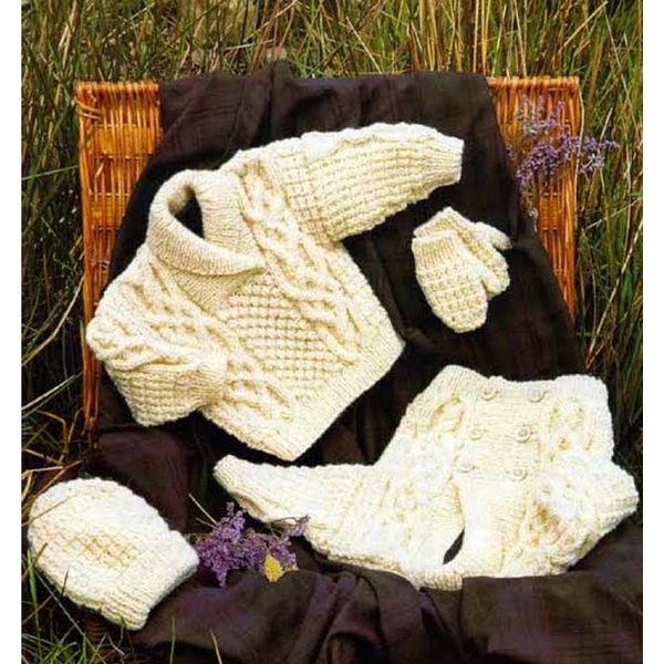 Baby Child Aran Double-Breasted Jacket Sweater Hat Mitts Set.jpg