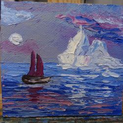 Seascape ship at sea picture marine oil painting 5*5 inch sea art