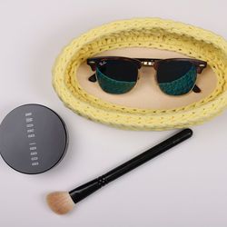 Desktop glasses holder 50th birthday gift for women Oval crochet storage basket Reading glasses case