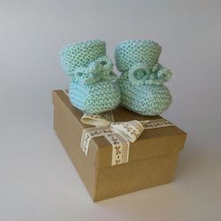 Knitted baby booties, Newborn shoes, New baby gift box, Newborn socks, Knitted baby shoes, Wool baby socks