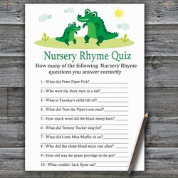 Alligator Nursery rhyme quiz baby shower game card,Alligator Baby shower games printable,Fun Baby Shower Activity-345