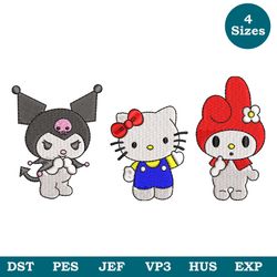 Hello Kitties Machine Embroidery Design 4 Sizes, Hello Kitty Embroidery Design, Cute Childrens Cartoon Pes Dst