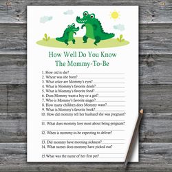 Alligator How well do you know baby shower game card,Alligator Baby shower games printable,Fun Baby Shower Activity-345