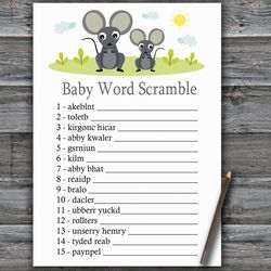 Mouse Baby word scramble game card,Mouse Baby shower games printable,Fun Baby Shower Activity,Instant Download-344