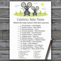 Mouse Celebrity baby name game card,Mouse Baby shower games printable,Fun Baby Shower Activity,Instant Download-344