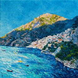 Amalfi Coast Painting Seascape Original Art Impressionist Art Impasto Artwork 20"x20" by KseniaDeArtGallery