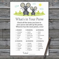 Mouse What's in your purse game,Mouse Baby shower games printable,Fun Baby Shower Activity,Instant Download-344