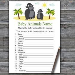 Gorilla Baby animals name game card,Jungle Baby shower games printable,Fun Baby Shower Activity,Instant Download-343