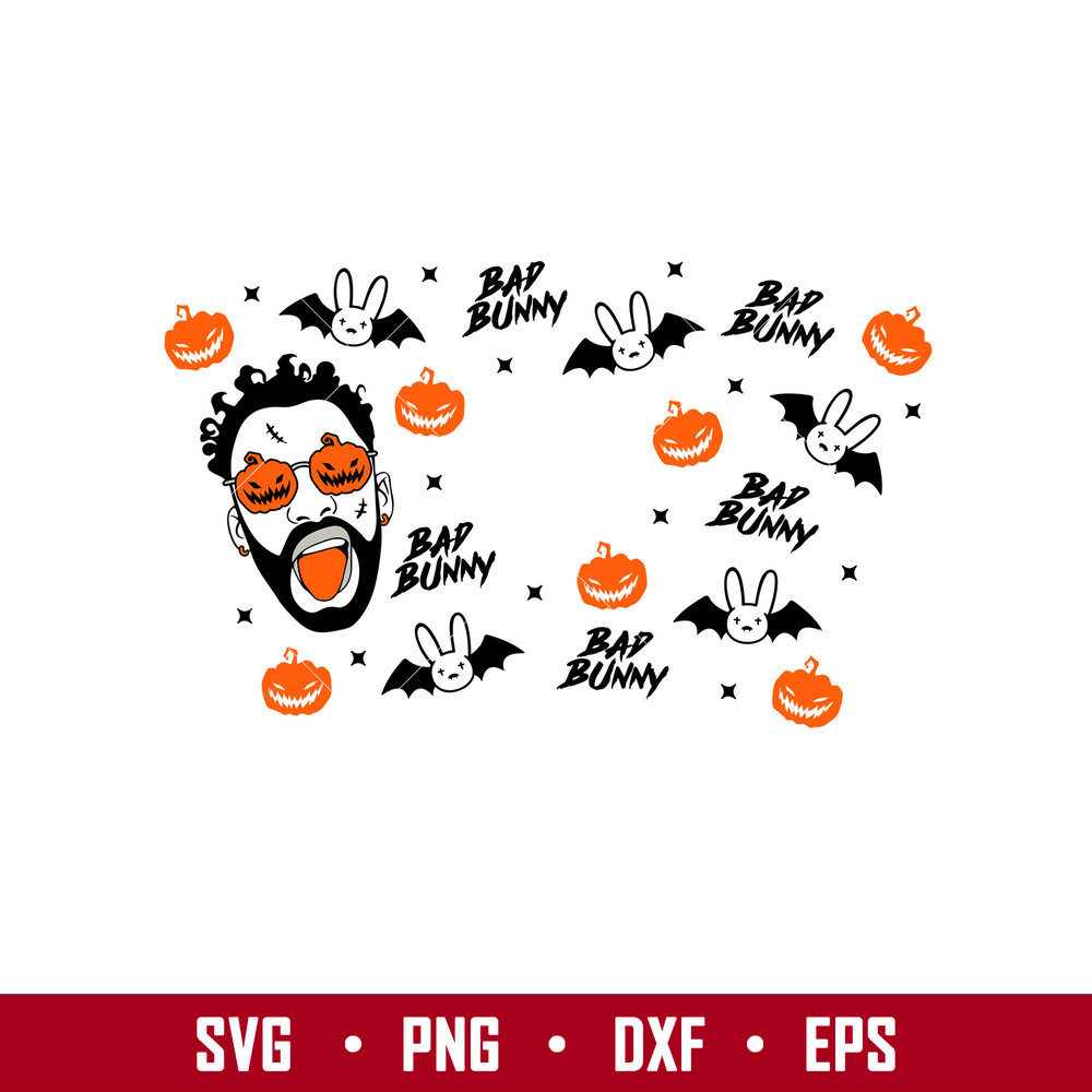 Bad Bunny Halloween Full Wrap, Bad Bunny Halloween Full Wrap SVG, Bad Bunny Starbucks Cup svg, png, dxf, eps file.jpg
