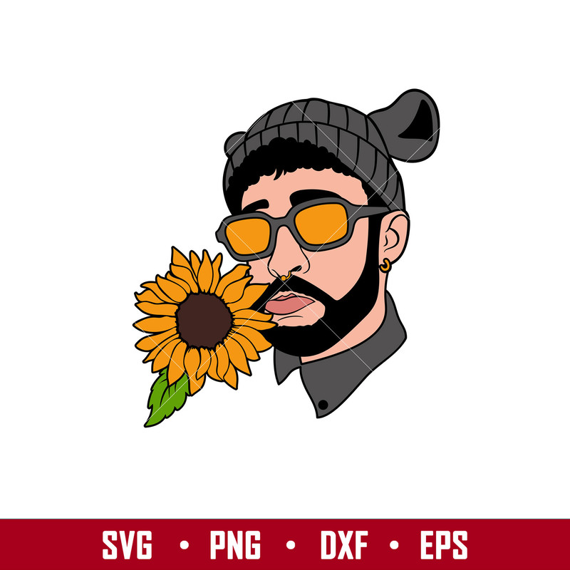 Bad Bunny Sunflower, Bad Bunny Sunflower Svg, Yo Perreo Sola Svg, Bad bunny logo Svg, El Conejo Malo Svg, eps, dxf, png file.jpg