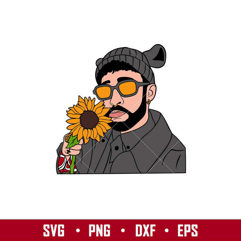 Bad Bunny Sunflower, Bad Bunny Sunflower Svg, Yo Perreo Sola Svg, Bad bunny logo Svg, El Conejo Malo Svg, png, dxf, eps file.jpg