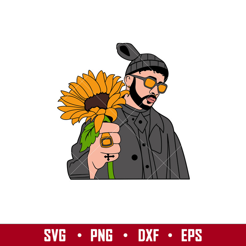 Bad Bunny Sunflower, Bad Bunny Sunflower Svg, Yo Perreo Sola Svg, Bad bunny logo Svg, El Conejo Malo Svg,eps, dxf, png file.jpg